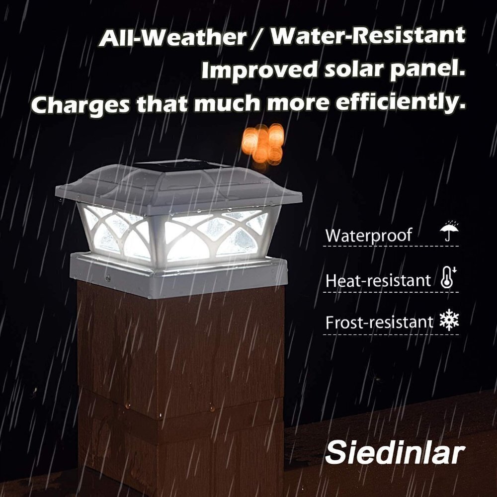 SIEDiNLAR Solar Post Cap Lights Outdoor Glass 2 Color Modes 8 LEDs for 4x4 5x5 6